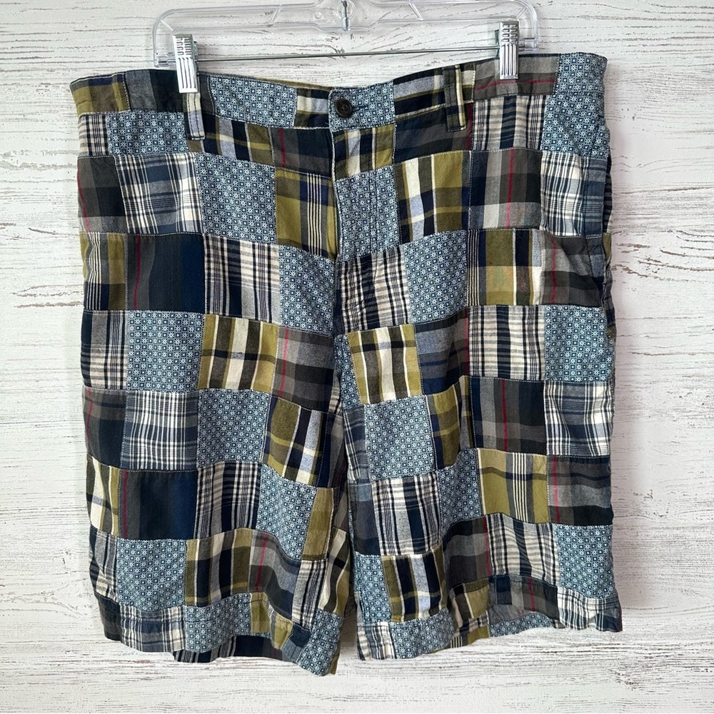 Y2K OLD NAVY Madras Plaid Patchwork Shorts Men’s 38 Made in India 100% Cotton